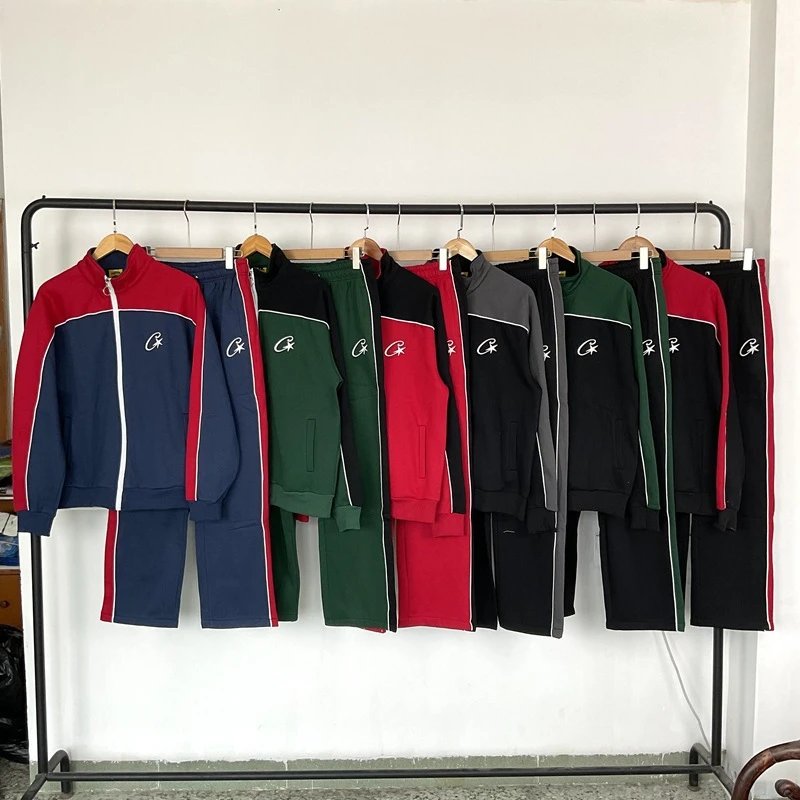 Colorblock stand-up collar jacket, sports straight-leg pants, sports suit  